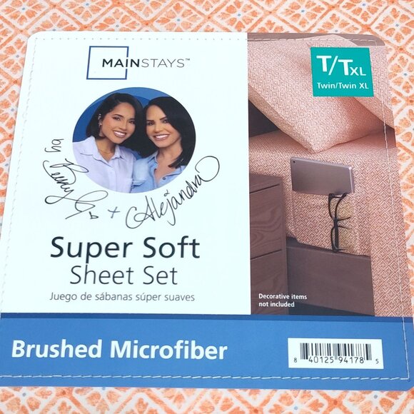 Mainstays Brushed Microfiber Super Soft Twin/XL Sheet Set Orange Diamond Design - Picture 4 of 4